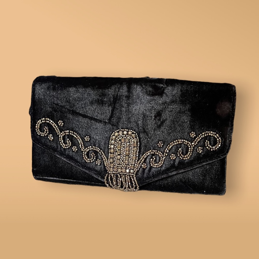 COPY - VINTAGE Dark Brown Velvet Sequin Beaded Wallet Clutch
